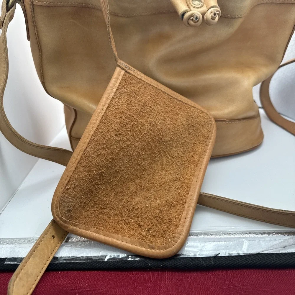 King Ranch Vintage Leather Bucket Purse Camel Color Made In USA Shoulder Bag